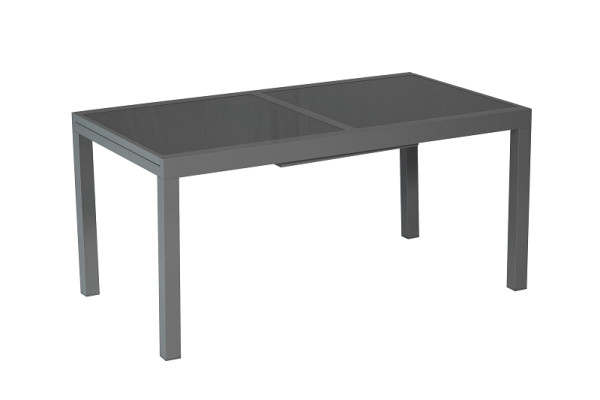 Merxx Ausziehtisch 150 (210) x 90 cm, graphitfarbenes Gestell / graue Glasplatte, Aluminium, 26467-217