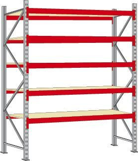 Regalwerk WILLY-Weitspannregal - 700 - Holz - Grundfeld HxBxT 3000x2700x1000mm mit 5 Fachebenen Holzeinlage, B7-60127-100