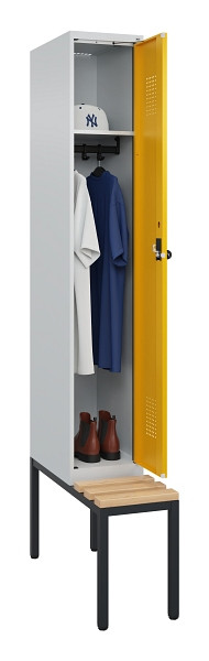 C+P Spind Evolo PLUS, 1 Abteile, 2120x300x815mm, 7035/1004, Haken 3, Drehriegel, Sitzfläche Buche-Hartholz, Sitzbank, 0490507-10 S10000