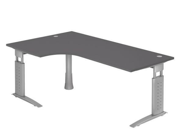 Hammerbacher Winkeltisch C-Fuß 200x120cm 90° Graphit/Silber, horizontale Kabelwanne, links oder rechts montierbar, VUS82/G/S