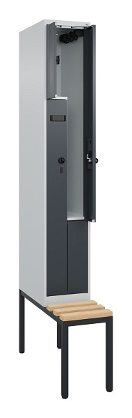 C+P Z-Spind Evolo PLUS, Bank, 2 Fächer, 2120x300x815mm, 7035/7016, Drehriegel, Sitzfläche Buche-Hartholz, Sitzbank, 0490537-102 S10006