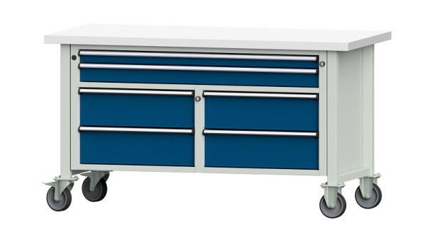 ANKE Werkbänke Kastenwerkbank, Modell 255 V, 1500 x 700 x 840 mm, RAL 7035/5010, KSP 40 mm, fahrbar, 304.164