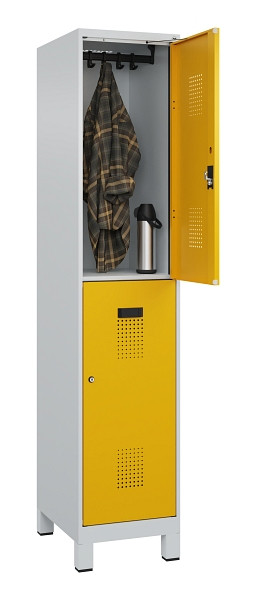 C+P Doppelstöckiger Spind Evolo PLUS, mit Füßen, 2 Fächer, 1950x400x500mm, 7035, Frontfarbe RAL 1004 Goldgelb, Zylinderschloss, 049310-12 S10027