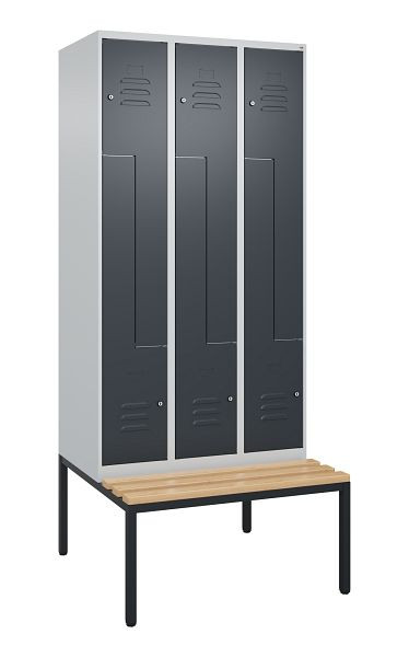 C+P Z-Spind Classic PLUS, mit untergebauter Sitzbank, 6 Abteile, 2120x900x815mm, 7035/7016, Zylinderschlösser, Buche-Sitzleisten, 0800537-306 S10023