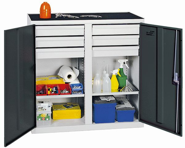 stumpf Werkzeug- und Materialschrank Serie 2000, 7035/7016, 6 Schubladen, Mitteltrennwand, 2 Fachböden, 2002671