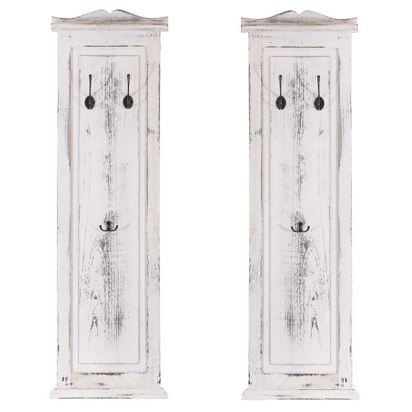 Mendler 2er-Set Garderobe T33, Wandgarderobe Garderobenpaneel, Wandhaken Holz 109x28x4cm, weiß shabby, 30443
