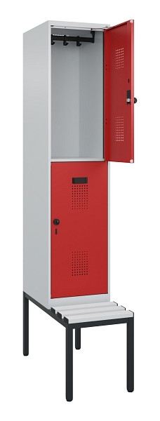 C+P Doppelstock-Spind Evolo PLUS, Bank, 2 Fächer, 2120x400x815mm, 7035/3000, Drehriegel, Sitzfläche Kunststoff, Sitzbank, 0493507-12 S10084