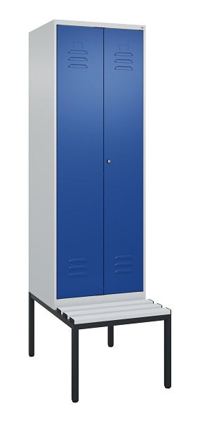 C+P Umkleidespind Classic PLUS SW, 2 Abteile, 2120x600x815mm, 7035/5010, Zylinderschloss, mit untergebauter Sitzbank, 0800527-20 S10018