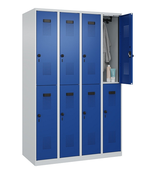 C+P Doppelstöckiger Spind Evolo PLUS, 8 Fächer, 1850x1200x500mm, 7035/5010, Drehriegel, 049300-40 S10006