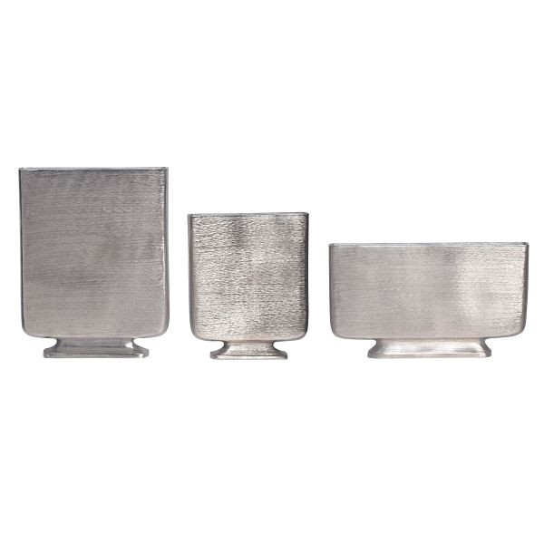 Wohnling Deko Vase 3er Set Aluminium Silber Blumenvase, Dekovase Eckig 3-teilig für Blumen, Alu Tischvase Wohndeko Metall Tischdeko Handgefertigt, WL7.166