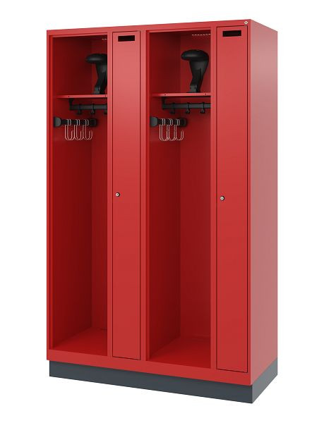 C+P Feuerwehrspind Evolo, Modell KOMBI, 4 Abteile, H1950xB1200xT500 mm, Feuerrot, Sockel, 0494015-24 S10011