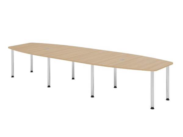 Hammerbacher Konferenztisch KT40C, 400 x 130 cm, Platte: Eiche, 25mm dick, Acht-Fuß-Gestell verchromt, Rundrohr 6 cm, Arbeitshöhe 72-74 cm, VKT40C/E/C