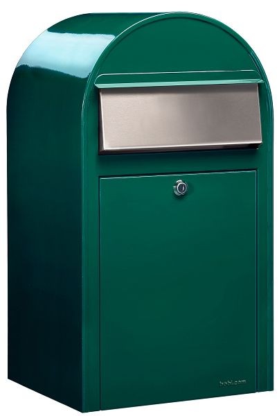Bobi Grande Großraumbriefkasten RAL 6005 und V2A, Farbe: grün, Klappe aus Edelstahl, 01.01.02.20