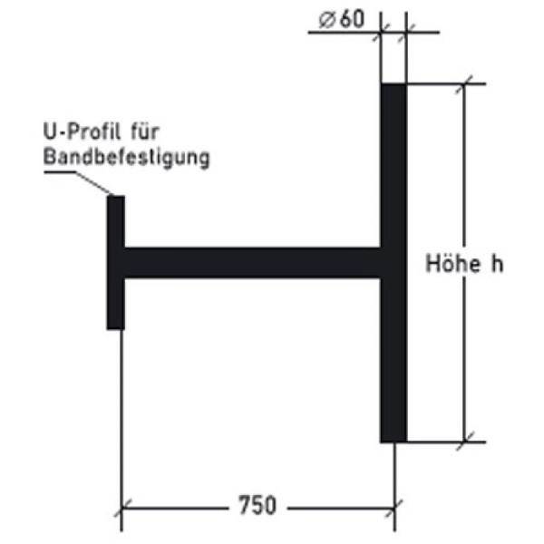 Stein HGS Ausleger für Bandbefestigung, mit Querpfosten/Höhe 750mm, alpbh075