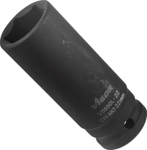 VIGOR Schlagschrauber Steckschlüsseleinsatz, lang, Vierkant hohl 12,5 mm (1/2 Zoll), Außen-Sechskant Profil, 22 mm, V5550L-22