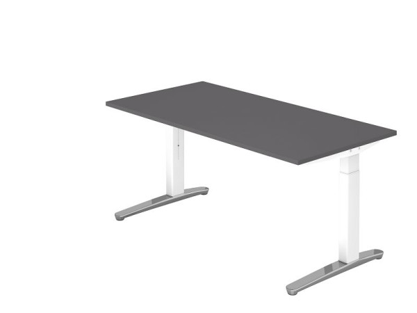 Hammerbacher Schreibtisch C-Fuß 160x80cm Graphit/Weiß Alu poliert, Rechteckform, VXB16/G/WC