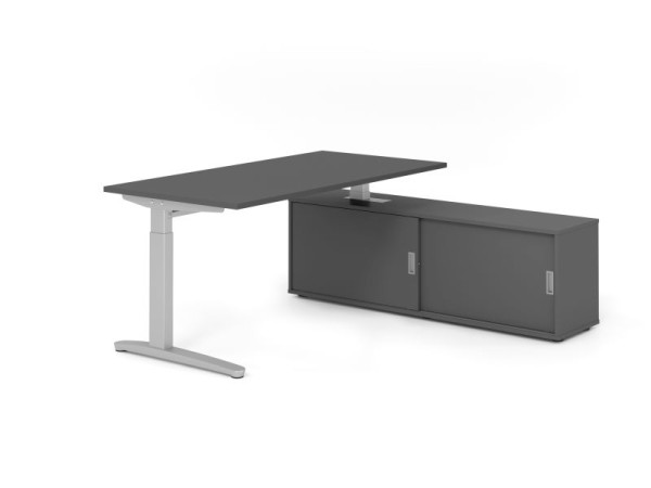 Hammerbacher Schreibtisch XB16, 160x80cm, Platte: Graphit, 25mm dick, C-Fuß Gestell Silber, höheneinstellbar, Graphit / Graphit, VXBE16SB/G/S/G/G