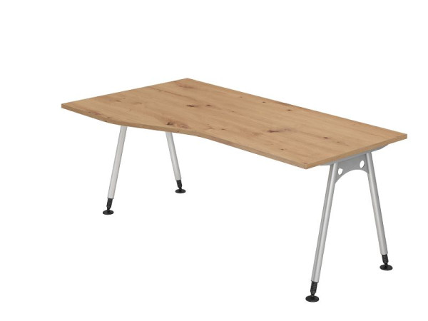 Hammerbacher Schreibtisch AS18, 180 x 100/80cm, Platte: Asteiche, 25 mm dick, A-förmiges Rundrohrgestell Silber, Arbeitshöhe 68-76 cm, VAS18/R/S