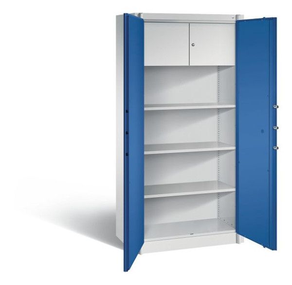 C+P Feuerschutzschrank Certos, H1950xB930xT500mm, Farbe: Lichtgrau / Enzianblau, Klinkengriff, 4 OH, 1170-100 S10005