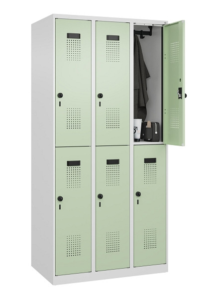 C+P Doppelstöckiger Spind Evolo PLUS, 6 Fächer, 1850x900x500mm, 9016/6019, Drehriegel, 049300-30 S10019