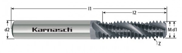 Karnasch VHM-Gewindefräser ohne IK ISO-DIN 13 M 8 x 1,25 2,5xD DCC 0318, ohne Senkstufe, 2320050812525