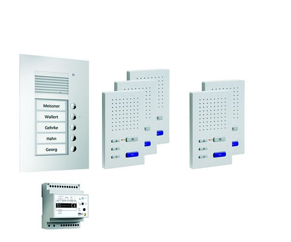 TCS Türkontrollsystem audio:pack UP für 5 Wohneinheiten, mit Außenstation PUK 5 Klingeltasten, 5x Freisprecher ISW3030, Steuergerät BVS20, PPUF05-EN/02