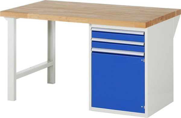 RAU Werkbank Serie 7000 - Modell 7503-1, B1500 x T900 x H840 mm, Systemunterbau B1500 x T850 x H800 mm, mit 2 Schubladen und 1 Tür, 13-7503A1-159B4S.11