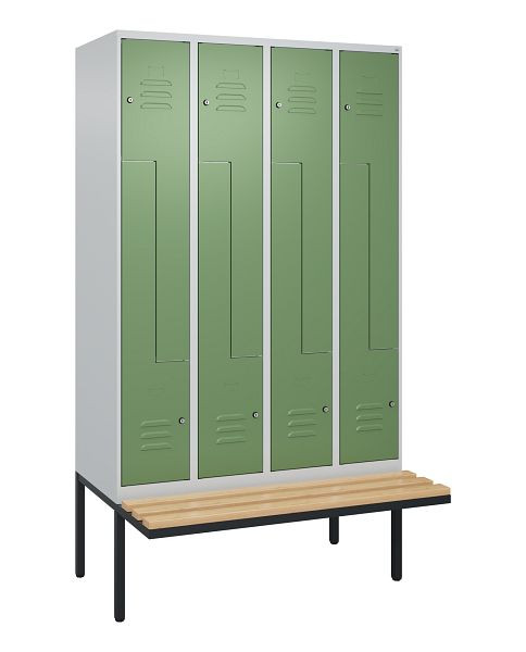 C+P Z-Spind Classic PLUS, Bank, 8 Abteile, 2120x1200x815mm, 7035/6011, Zylinderschlösser, Buche-Sitzleisten, 0800437-408 S10021