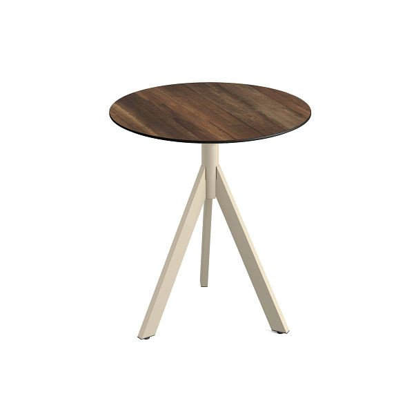 Feros Infinity Tripod Terrassentisch Sand frame + Tropical Wood HPL Tischplatte Ø70 cm, 140031270
