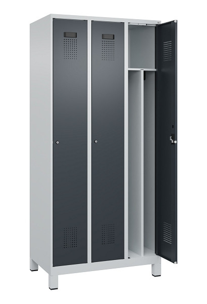 C+P Spind Evolo PLUS, mit Füßen, 3 Abteile, 1950x900x500mm, 7035/7016, Verschluss Zylinderschloss, 049010-30F S10039