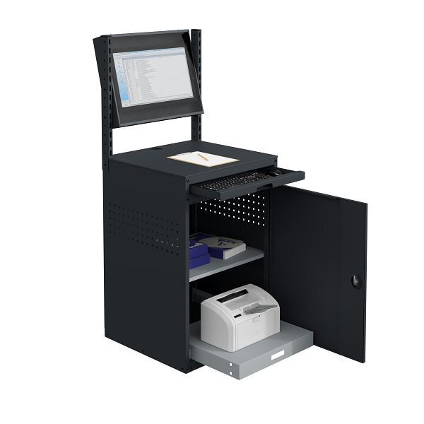 SOFAME Computerschrank MODULINFO B695 x T 660 x H 1005 mit neigbarem Monitorgehäuse und ausziehbarem Ablageboden, Anthrazitgrau RAL 7016, W040010029GAGC