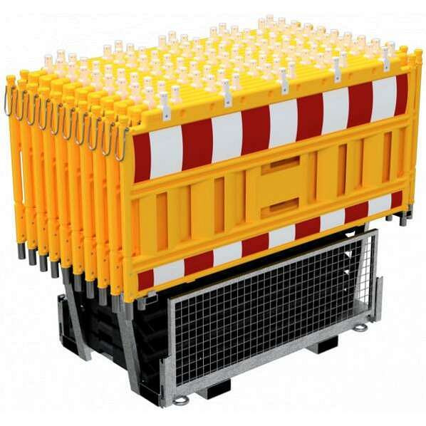 Schake Absperrschrankengitter SET4, 1x Twinpalette für Absperrschrankengitter und Fußplatte, 20x Schake-Absperrschrankengitter, gelb, 33420KA-G-SET4