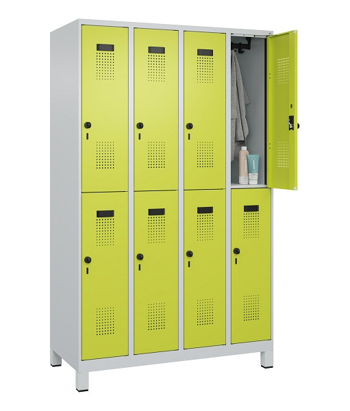 C+P Doppelstöckiger Spind Evolo PLUS, mit Füßen, 8 Fächer, 1950x1200x500mm, 703, Frontfarbe 1108060 RDS Clowngrün, Drehriegel, 049310-40 S10015