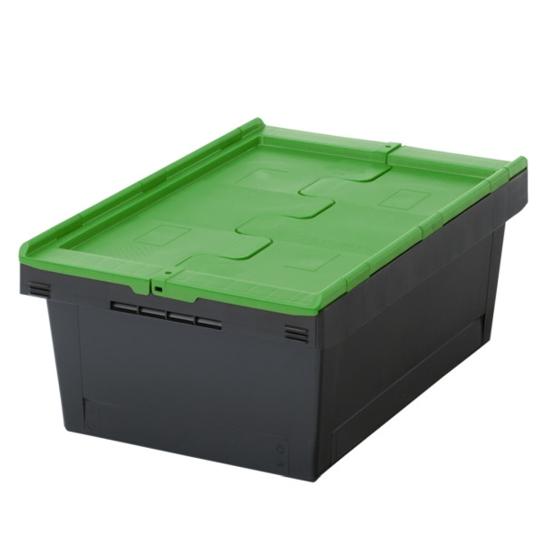 BITO Mehrwegbehälter MBD64221 Eco Regranulat schwarz Deckel/Stecklager grün, C0402-0432