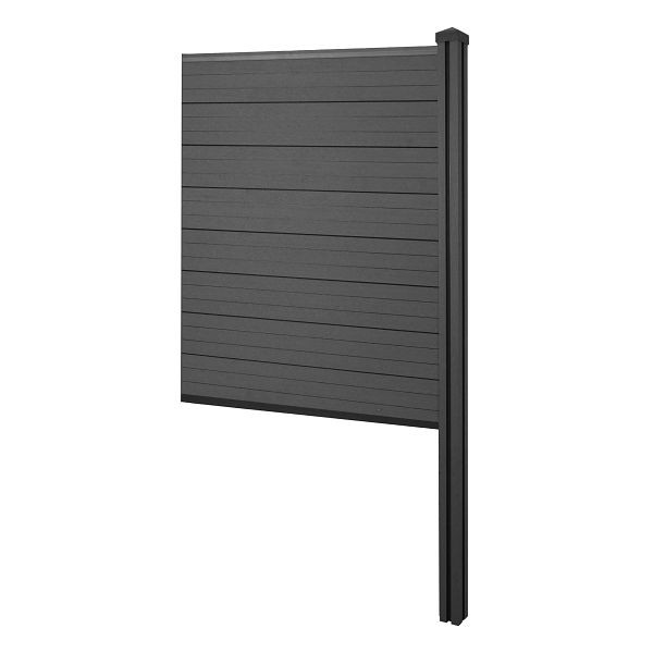 Mendler WPC-Sichtschutz Sarthe, Zaun Windschutz, WPC-Pfosten zum Einbetonieren, Erweiterungselement schmal, 98cm anthrazit, 65141+76239+76242+76263