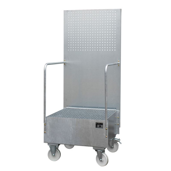 STEIN HGS Fahrbare Auffangwanne mit Lochplattenwand LPW, 203 Liter, feuerverzinkt, Höhe 2110mm, feuerverzinkt, 1x 200 Liter Fass, Breite 890mm, 79205.0006