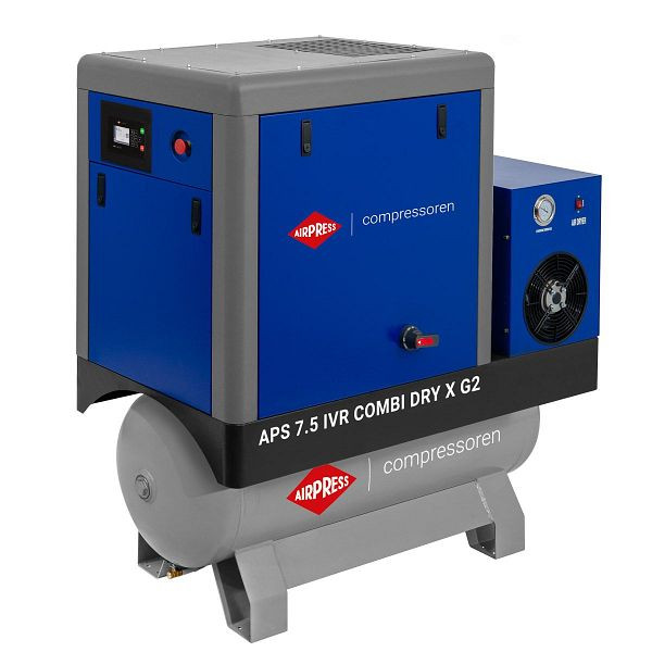 Airpress Schraubenkompressor 10 bar 200L 7.5 PS/5.5 kW 290-790 l/min (APS 7.5 IVR Combi Dry X G2), 369957-IVR-G2