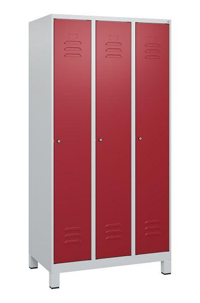 C+P Umkleidespind Classic PLUS, Füße, 3 Abteile, 1800x900x500mm, 7035/3003, Zylinderschlösser, 0800107-30 S10016
