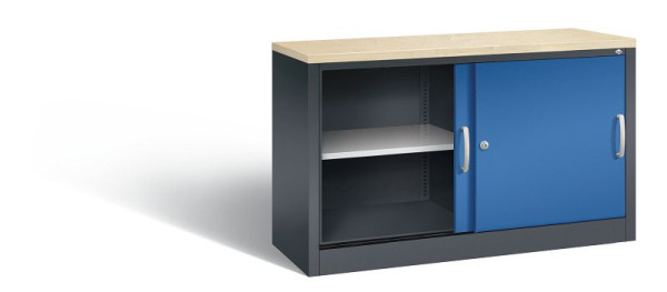 C+P Sideboard mit Schiebetüren Acurado, H720xB1200xT400mm, Farbe: Schwarzgrau / Enzianblau, Bügelgriff, 2 OH, 5723-00 S10455