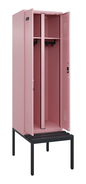 C+P Schwarz-Weiß-Spind Evolo PLUS, Bank, 2 Abteile, 2120x600x815mm, 3015/3015, Zylinderschloss, Sitzfläche Kunststoff, Sitzbank, 0490527-20 S10104