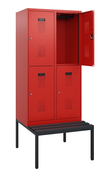 C+P Doppelstöckiger Spind Evolo PLUS, Bank, 4 Fächer, 1950x800x815mm, 3020/3020, Zylinderschloss, Sitzfläche Kunststoff, Sitzbank, 0493505-22 S10160