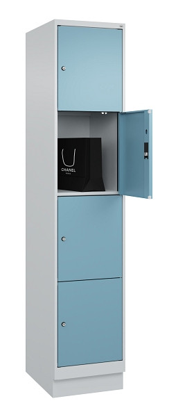 C+P Schließfachschrank Evolo PLUS, mit Sockel, 4 Fächer, 1950x400x500mm, 7035/00, Frontfarbe 2406015 RDS Architekturblau, 049020-124 S10009