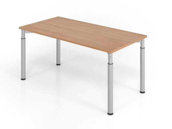 Hammerbacher Schreibtisch YS16, 160 x 80 cm, Platte: Nussbaum, 25 mm dick, ABS-Dickkante, Rechteckform, Silber, VYS16/N/S