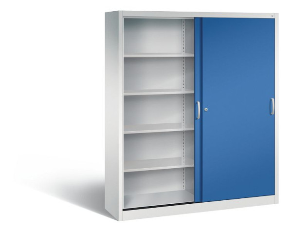 C+P Schiebetürenschrank Acurado, H1950xB1600xT400mm, Farbe: Lichtgrau / Enzianblau, Bügelgriff, 5 OH, 2140-00 S10110
