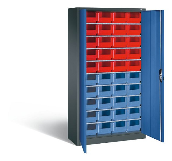 C+P Magazinschrank Serie 13, H1980xB1000xT420mm, Farbe: Anthrazitgrau / Enzianblau, Muldengriff, 133144-24 S10109