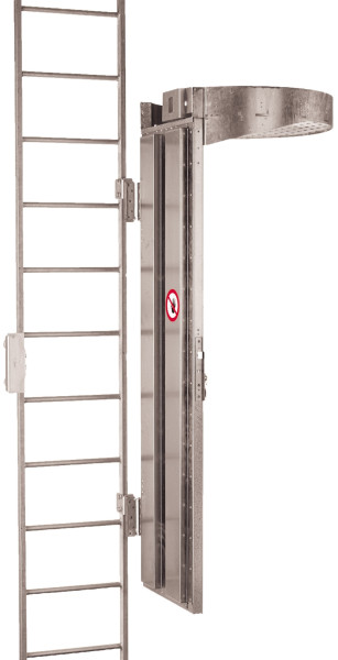 HYMER Aufstiegssperre mit Deckel, abschließbar, Stahl verzinkt, Scharnieranbindung links, 20010316
