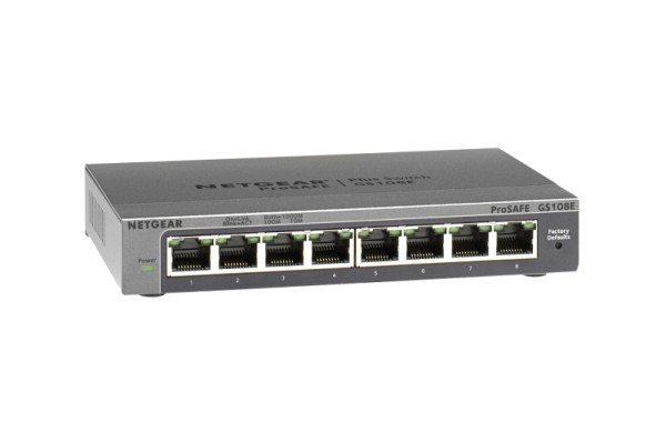 Netgear Smart Managed Pro PLUS Switch, 8 Gigabit Ports, Externes Netzteil, L3, lüfterlos, GS108E-300PES