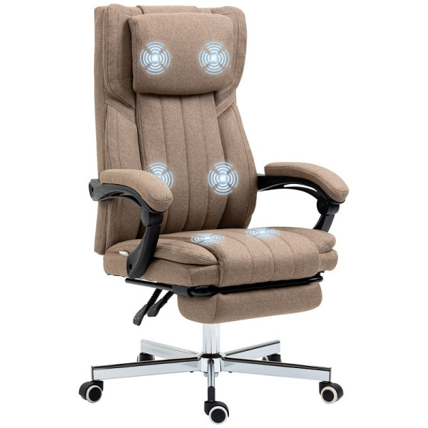 Vinsetto Bürostuhl mit Massagefunktion, neigbare Rückenlehne, ausziehbare Fußstütze, Leinenoptik, 65 x 61 x 118 cm, Braun, 921-625V90BN