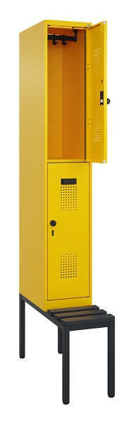 C+P Doppelstock-Spind Evolo PLUS, Bank, 2 Fächer, 2120x300x815mm, 1023/1023, Drehriegel, Sitzfläche Kunststoff, Sitzbank, 0493507-10 S10103
