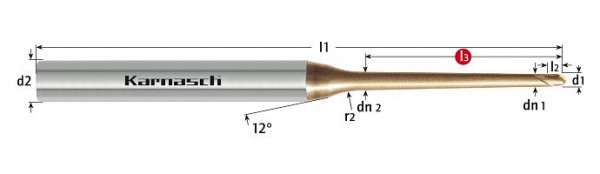 Karnasch VHM-Micro-Radiusfräser konisch HHC/HSC/HPC d=0,4 / r=0,2 / L3= 4,0/ 0,9° HXC-Nano³, 306266004009040